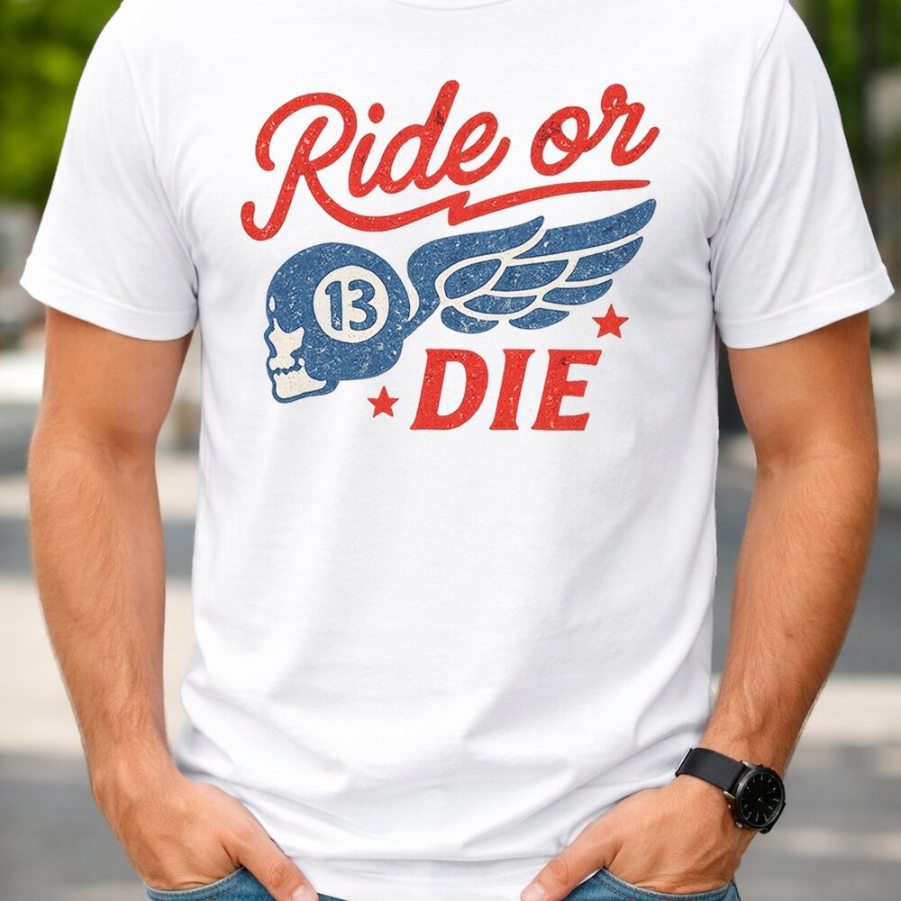 Ride or Die Graphic T-Shirt Motorcycle Skull Tee size L